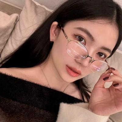 Transparent Metal Oval Glasses Spicy Girl Optical Spectacle Eyeglass Cool Blocking Glasses  Lady