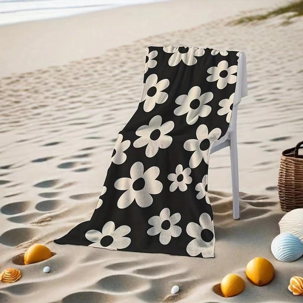 Beach Towel colorful flowers Polyester Beach Towel, 2D Printed, All-Season, Quick-Dry Lightweight, Unisex for Beach/Swimming,