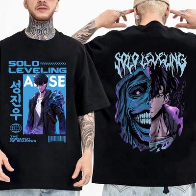 Anime Grafik T-Shirt Solo Leveling Statue Gottes Shirt Sung Jinwoo Shirt T-Shirts Anime Hochwertiges T-Shirt Top Streetwear