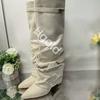 Winter Hochwertige Damen Kniehohe Stiefel Spitze Grober Absatz Einfarbige Falten Damen Lange Stiefel Stilvolle Damen Schuhe