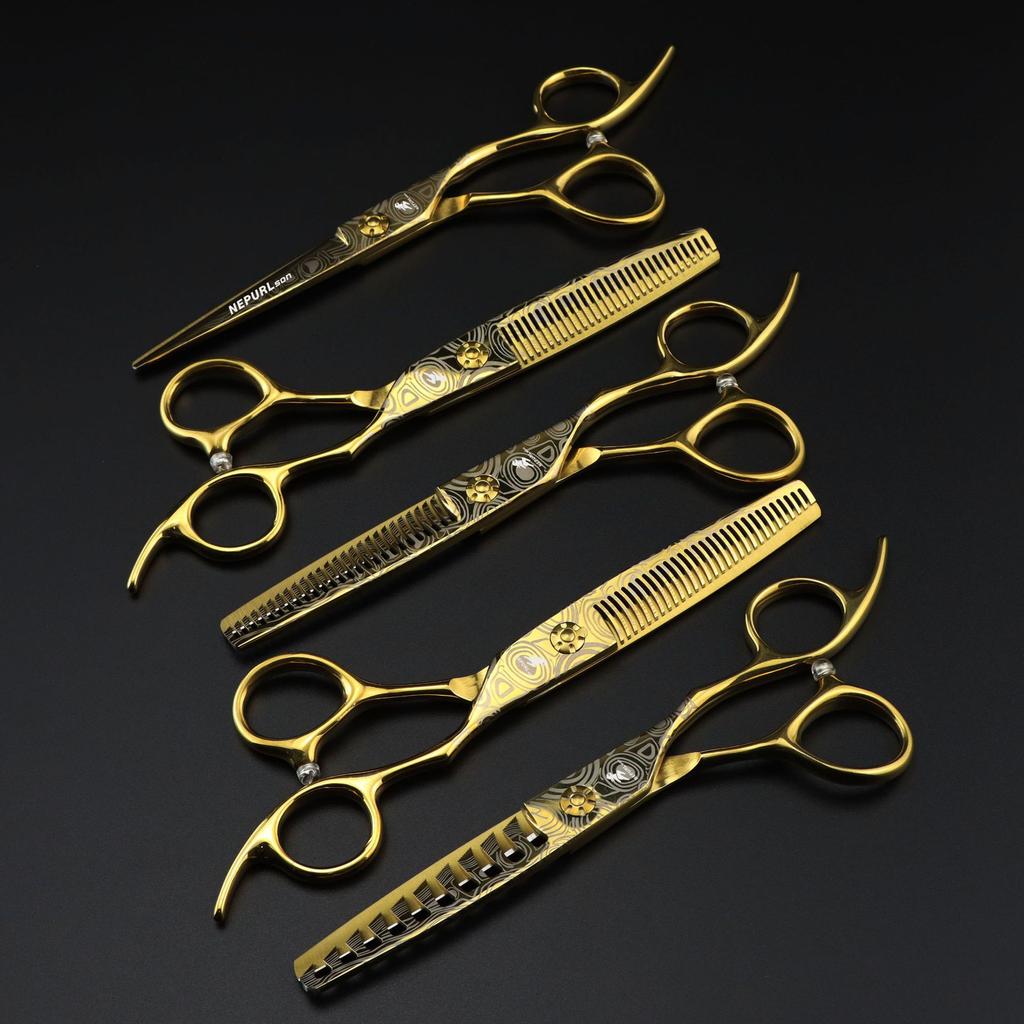 6.0 Inch Gold Pattern Flat Cut Tooth Scissors Hair Scissors Hair Scissors