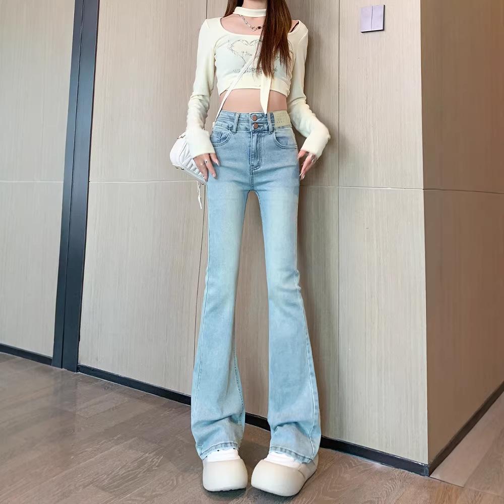 Women's High-Waisted Light Blue Micro-Flare Jeans - Slimming, Tight-Fitting Bell-Bottoms for Spring and Autumn, 2026 Style.