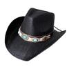 Cintura in PU Turchese Cappello da Cowboy per Ragazza Cappello Panama Western Cappello di Paglia Intrecciato a Mano Cappello da Spiaggia per Vacanze Cappello Elegante di Paglia per il Sole