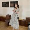 Summer Floral Temperament Skirt, Medium Length Short Sleeved French Fresh and Sweet Dress, Fairy Dress, Fashionable Women's Clothing