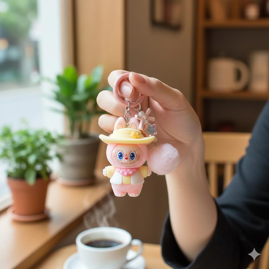 Denim Flocking Cute Soft Rubber Doll Cartoon Student Keychain Hanging Jewelry Blind Bag