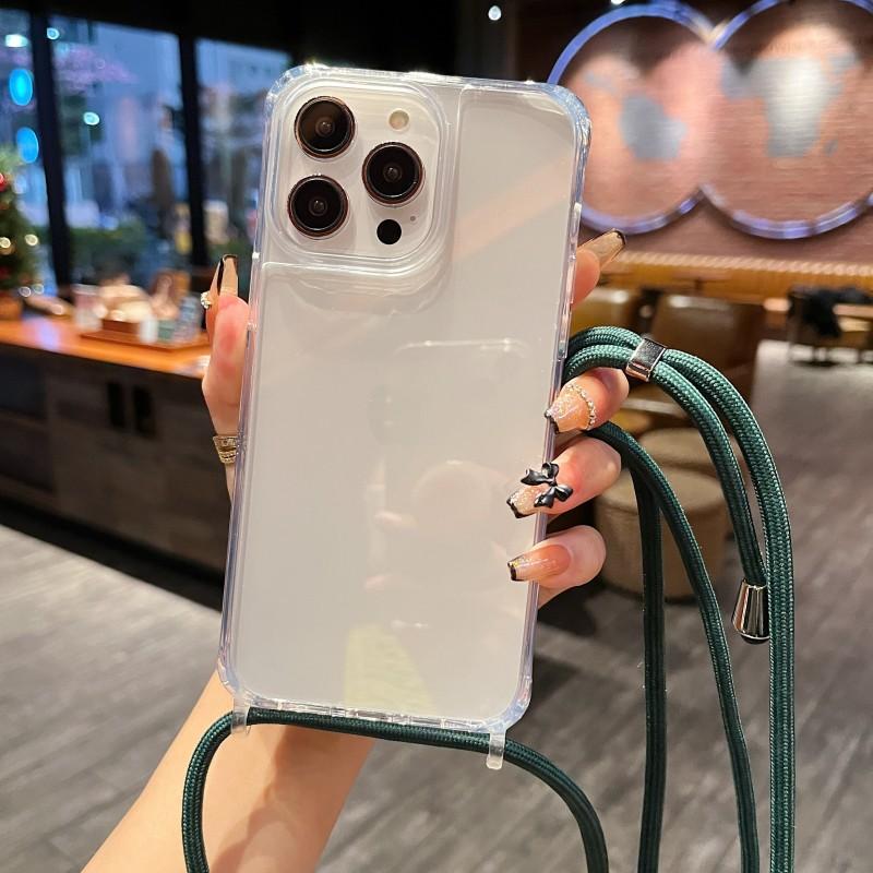 Clear Strap Case For iPhone 17 16 15 13 12 11 14 Pro Max Mini XR X XS Max Plus Air Crossbody Lanyard Cord Plastic Acrylic Cover