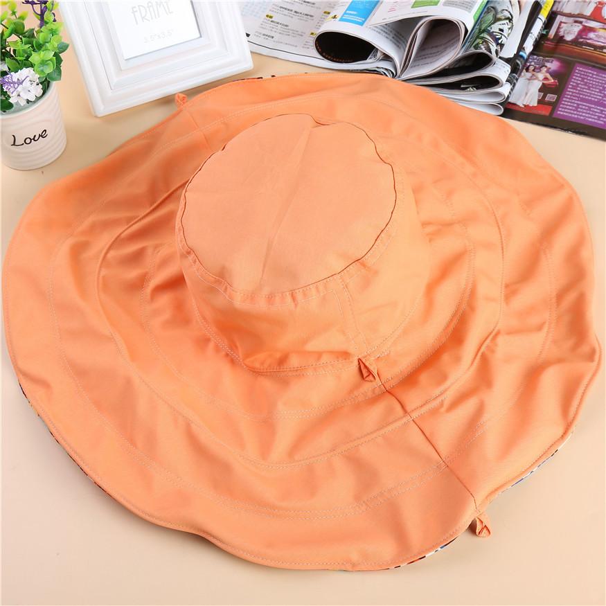 Корейская версия женская летняя складная шляпа от солнца с широкими полями, шляпа из ткани с цветами, солнцезащитная шляпа, двусторонняя, супер популярная оранжевый