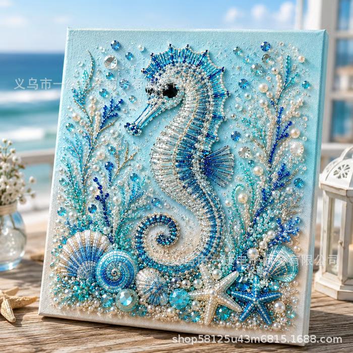 Ozean-Thema Perlenkunst DIY-Set Meeresperlen-Malerei Bastelset Handgemachte Dekorative Kunst Geschenk für Erwachsene Kinder 20*20cm without frame gray