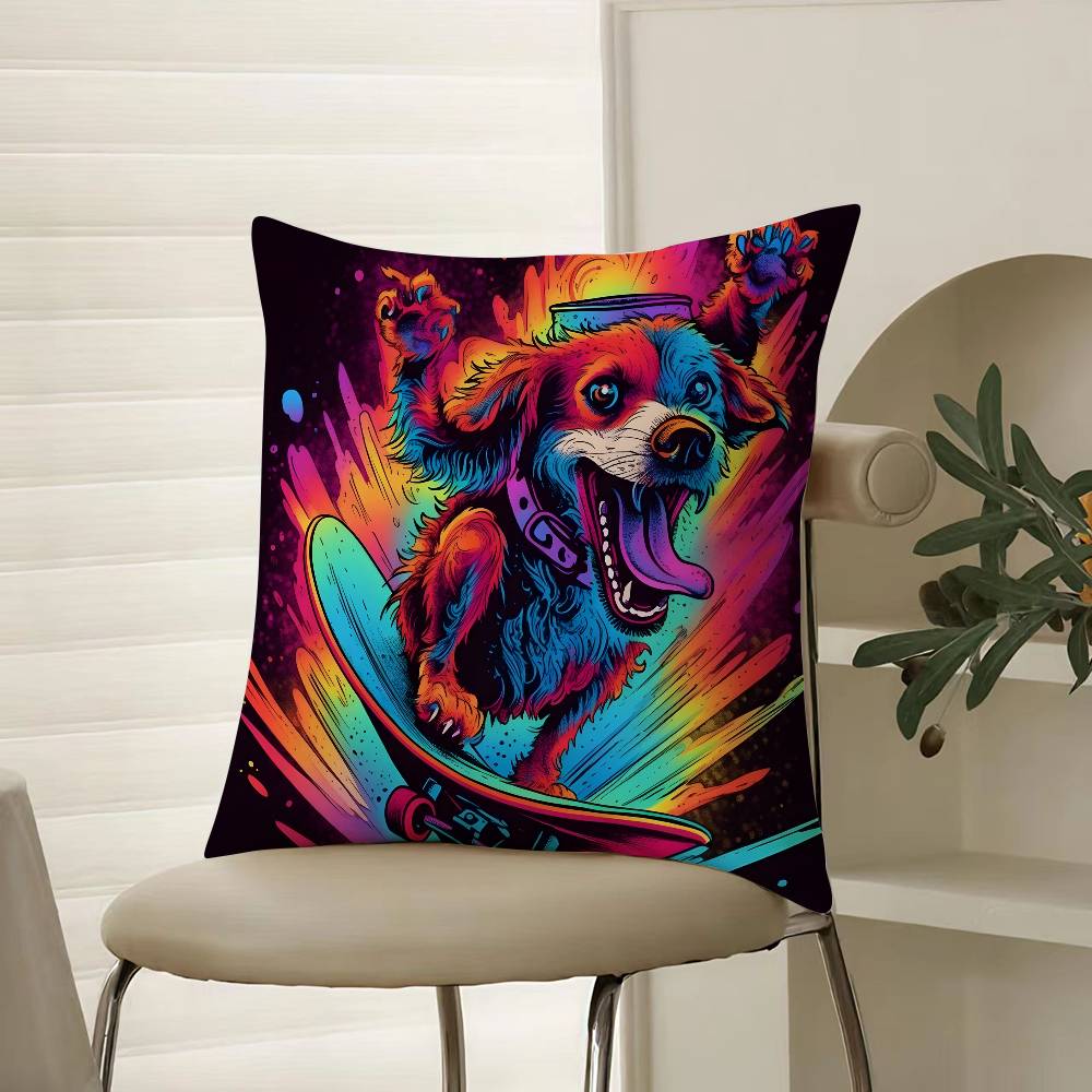 Retro Style Trendy Artistic Dog Pattern Pillow Case Comfort Sofa Bed Silky Elegant Invisible Zipper Decorative Cushion Cover