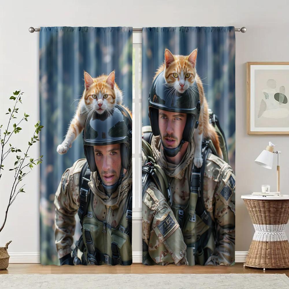 

2 pcs, filtering curtains (excluding rods, non-movable, without batteries) Cat in Flight for use in bedrooms and living rooms 29x65in(75x166cm)