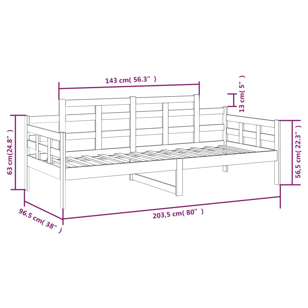 Daybed In White Solid Pine Wood 90x200 Cm