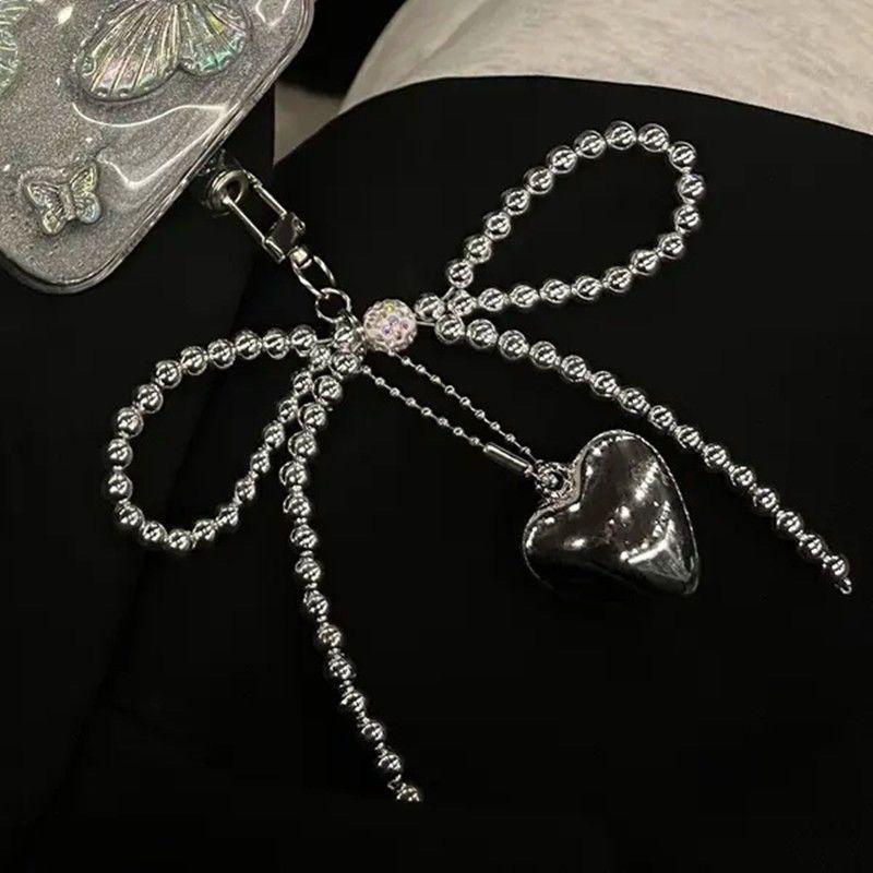 Bowknot Heart Bag Pendant Beaded Silver Bow Handbag Backpack Decoration For Bags Accessories AVE