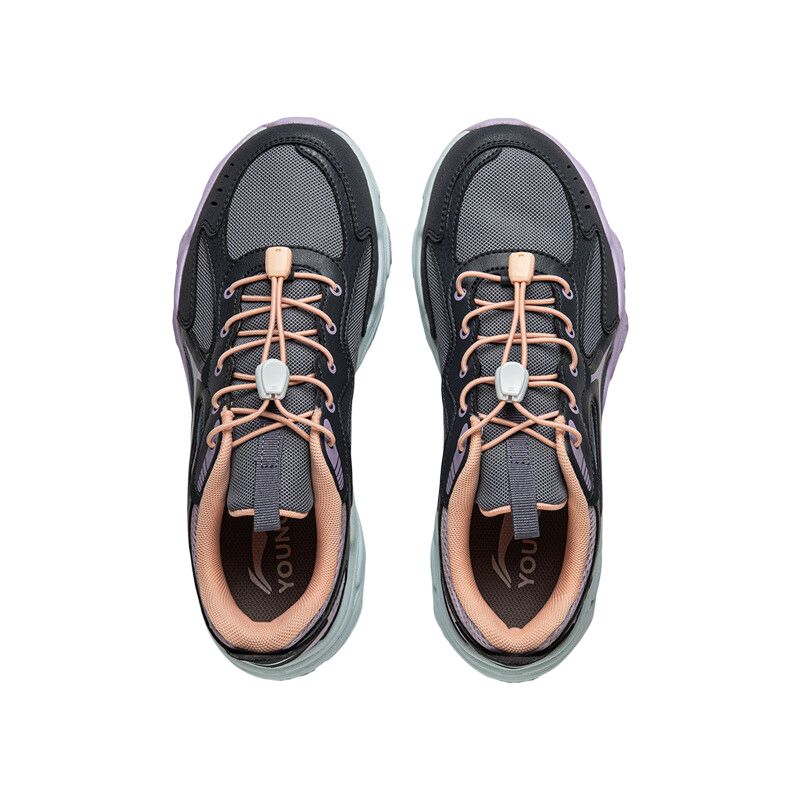 Li Ning Kinder Sport Lifestyle Serie Modetrend Rutschfest Abriebfest Low-Top Freizeitschuhe Kinder Freizeitschuhe Schwarz Lila YKCV034-2