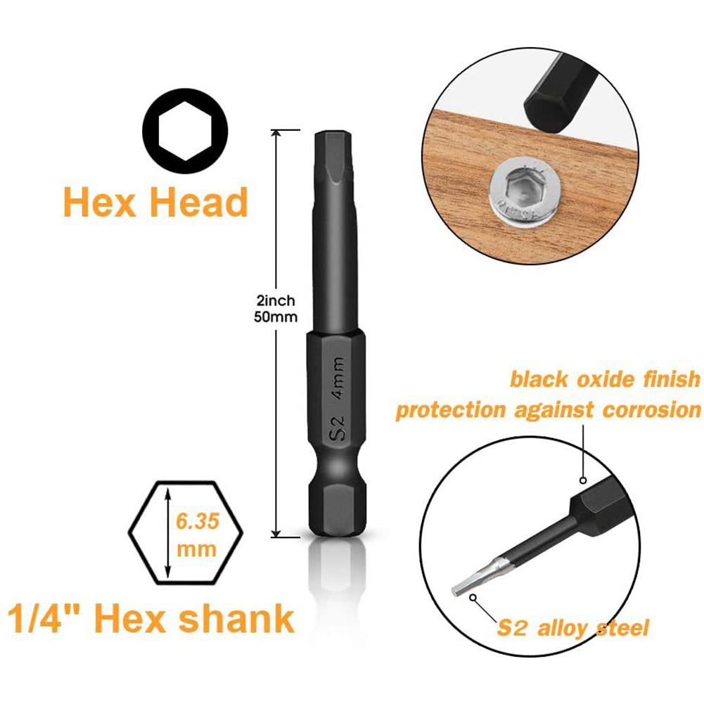 10pcs/set 50mm Allen Wrench Drill Bits Magnetic Tip Hex Key Electric Screwdriver Bit Professional Magnetic Tips