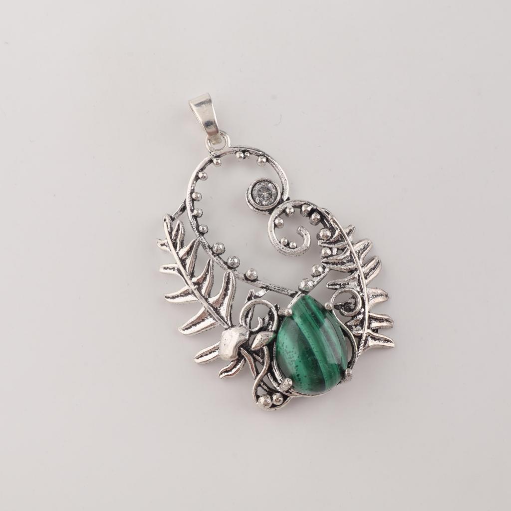 Natural Malachite Gemstone 925 Sterling Silver Women Jewelry Pendant 1.8" For Women CP-42-27