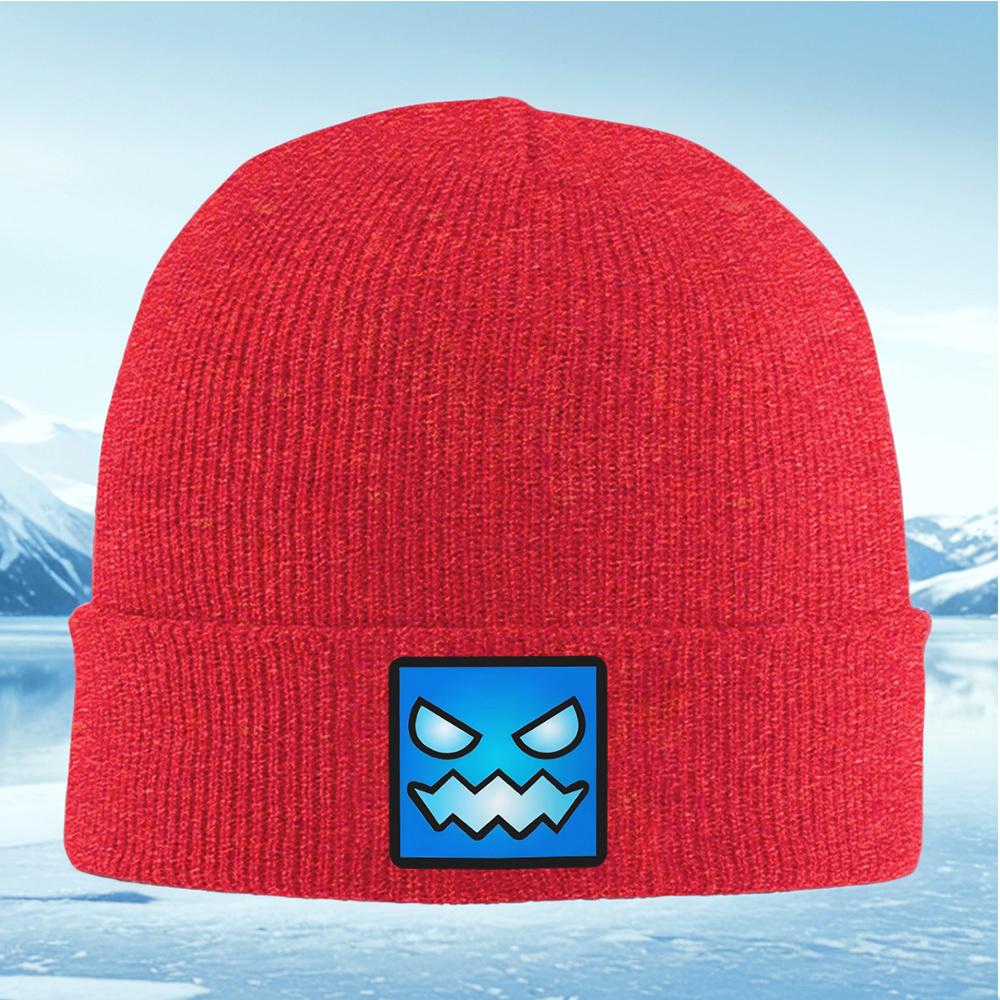 Angry Face Blue Square Shape Men Women Unisex Knitted Hat Beanie Pullover Cap Winter Thermal Warm Christmas Outdoor Cycling Hiki