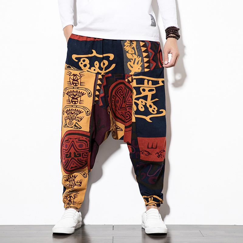 Chinese Style Summer Loose Cotton Pants With Drawstring For Casual Youth Men