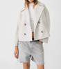 Light Beige Short Double Breasted Trench Coat with Wide Lapel