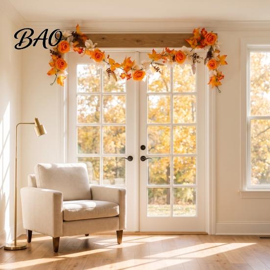 Staircase Garland Decor 180cm Artificial Vine Hanging Door Wreath with Pumpkins Berries Maple Leaves, Decorative Berry Vines Halloween for Autumn