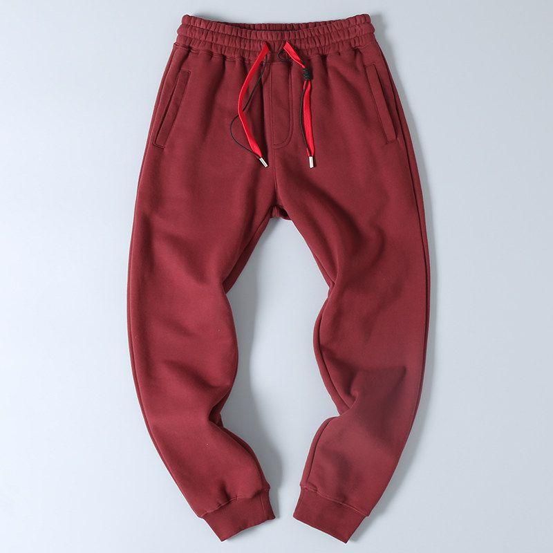 Export Factory Leftover Stock Terry Cotton Brushed Thickened Tapered Athleisure Pure Color Elastic Waist Ankle-Tied Sweatpants Men's Fashion