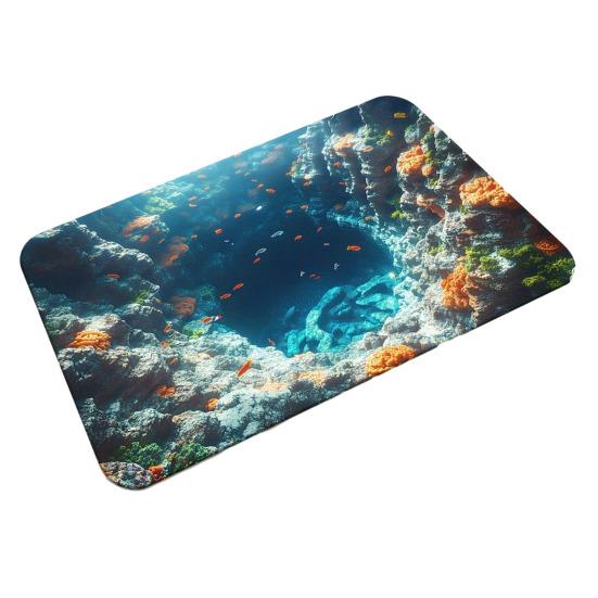 3D Underwater Cave Optical Illusion Rug Blue Ocean Small Area Rug Non-slip Kids Room Floor