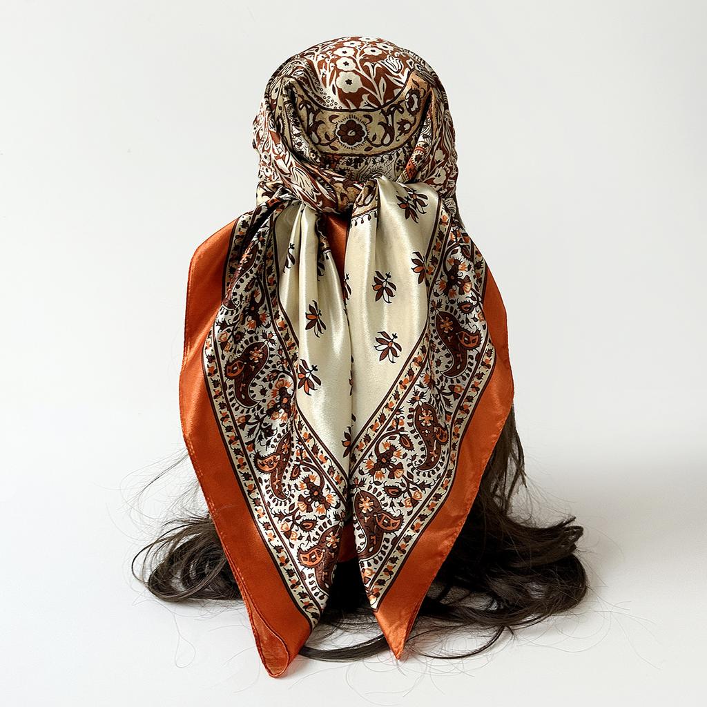 Silk Scarf Square Scarf Printing High-End Temperament Large Square Scarf Chest Wrap Shawl Fashion Women'S Headscarf