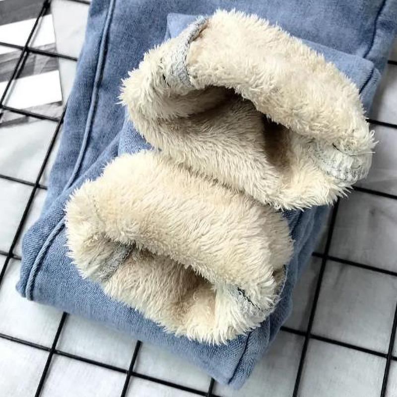 Fleecové Teplé Strečové Džínové Tužkové Kalhoty Dámské Zimní Hrubé Sametové Džíny Vysoký Pas Skinny Dámské