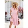 Summer Women's Solid Colour V-Neck Loose Short Sleeve Waist Splicing Dress