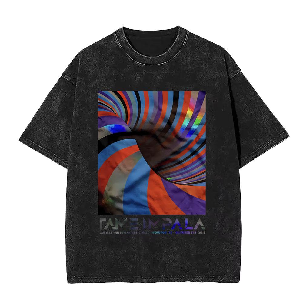 VintageWashed  Pop Rock Band Tame Impala Currents Graphic Print T Shirts Men Women Casual Cotton Oversized Short Sleeve Tshirt