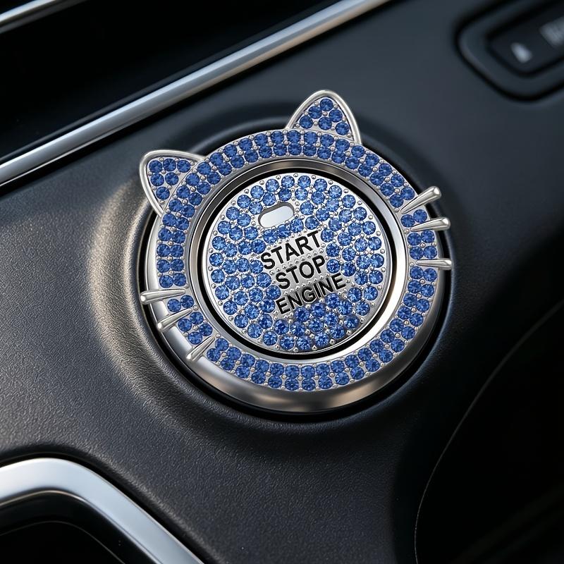 1 Set (Outer Ring + Inner Cover) Cute Cat Ear Car Push Start Button Cover, Bling Rhinestone Ignition Button Protector, Univer