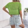 Women's Fashion Casual -Color Love Hollow-out Lace-up Short-sleeved Knit Sweater Navel Cardigan Top