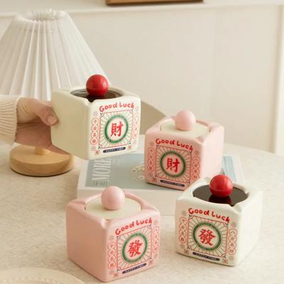 Retro Nostalgic Ceramic Ashtray Fortune Making China Chic Large Capacity with Cover Fly Ash Prevention