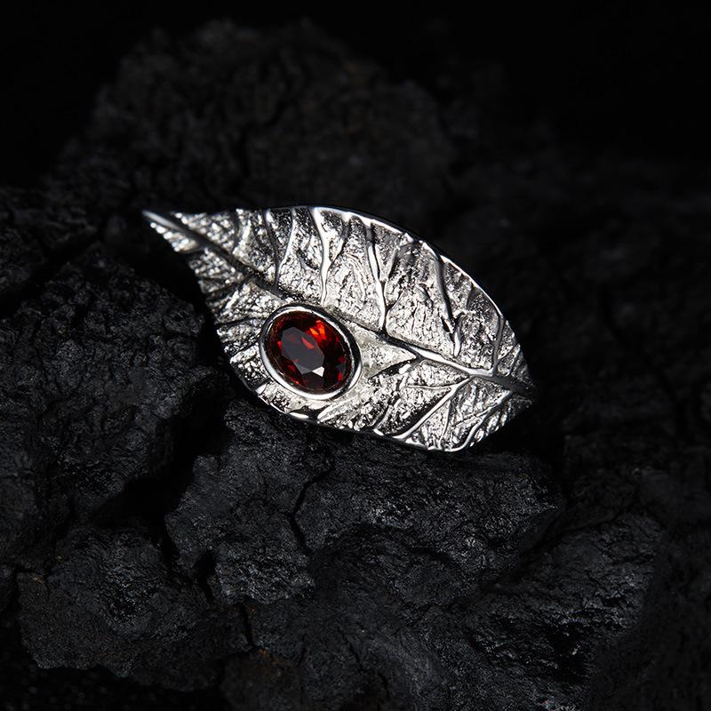 Original Leaf Design S925 Sterling Silver With Natural Garnet Topaz Peridot Colored Treasure Necklace Set