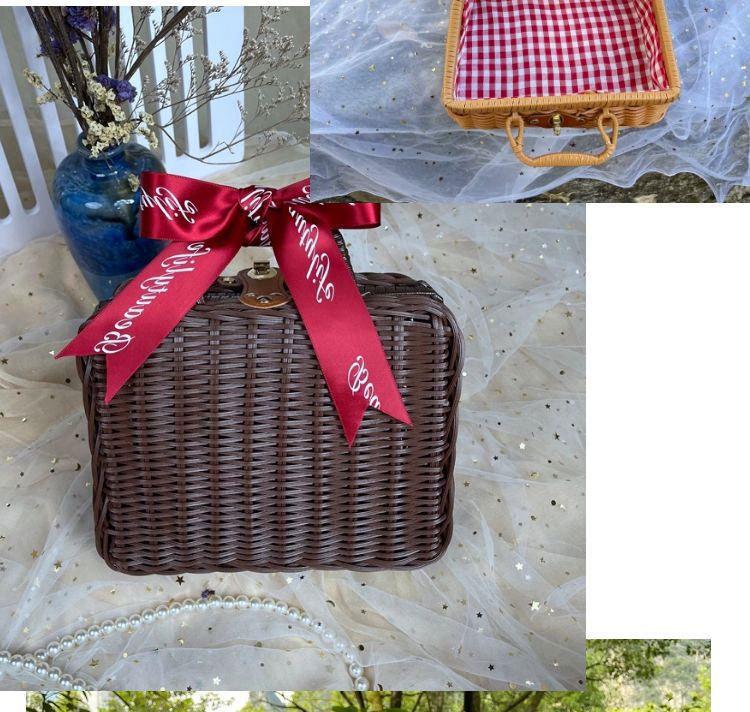 Large Rattan Handwoven Handbag for National Day, Mid-Autumn Festival, Wedding Souvenir, or Outdoor Photo Props
