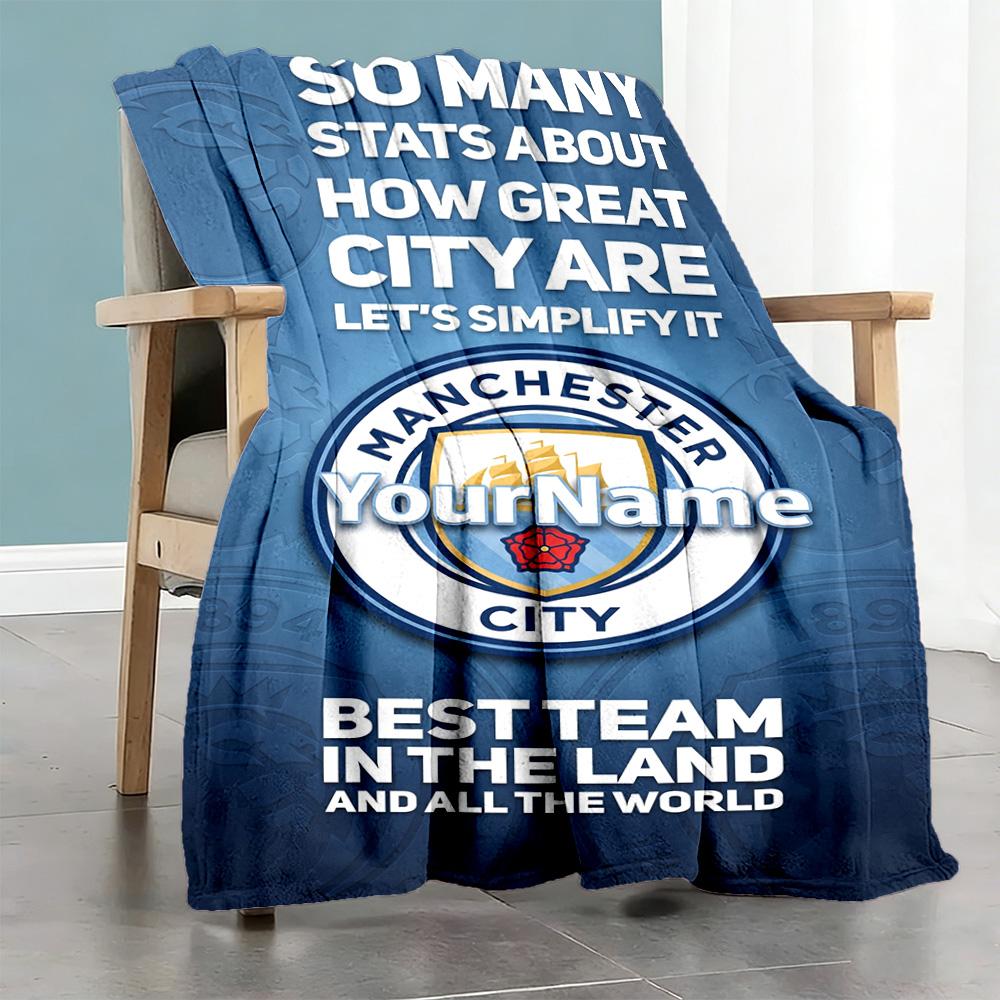 Manchester City Personalized Text Blanket Lightweight Personalized Blanket Soft & Cozy Great for Nap Bedding Sofa Office for All Occasions