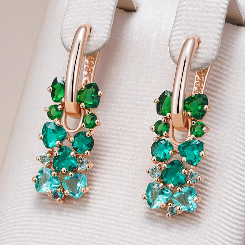 Shiny Green Natural Zircon Drop Earrings For Women Trend  Rose Gold Color Bride Wedding Fine Jewelry Crystal Gift