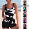 Summer Women's Swimsuit Tank Top Swimsuit 2-piece Set with Black and White Graffiti Print Sexy Holiday Beach Outfit S-6XL
