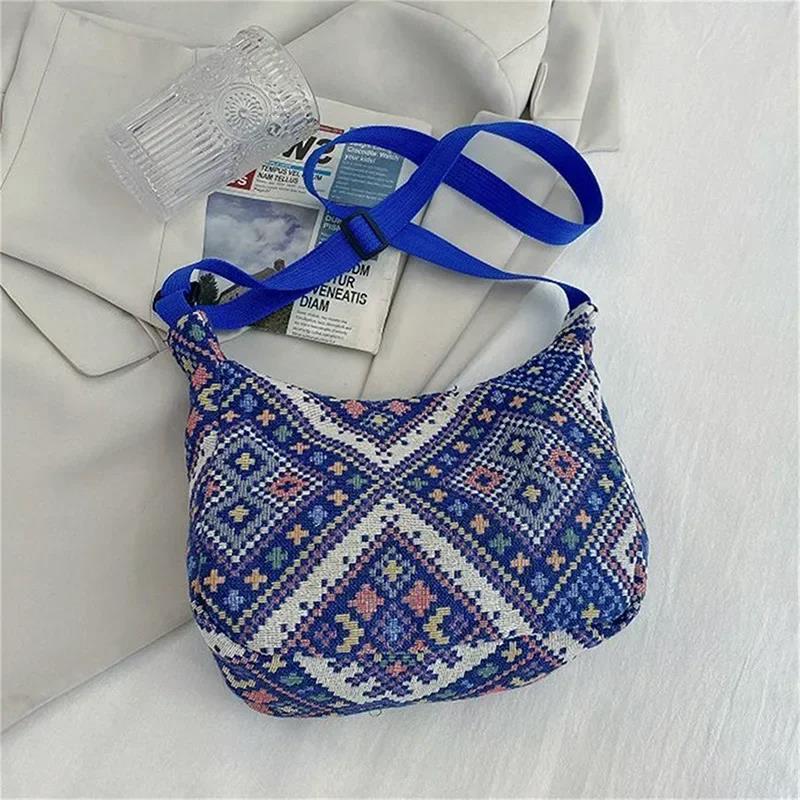 Women's Shoulder Bag,Ethnic Style Canvas Hobo Bag