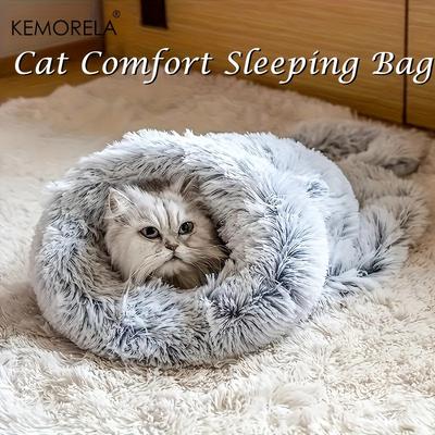1 PIÈCE Sac de couchage doux et épais en peluche d'hiver pour animaux de compagnie, pour chats, lit chaud et douillet pour petits animaux, lavable en machine, Sac de couchage à texture duveteuse