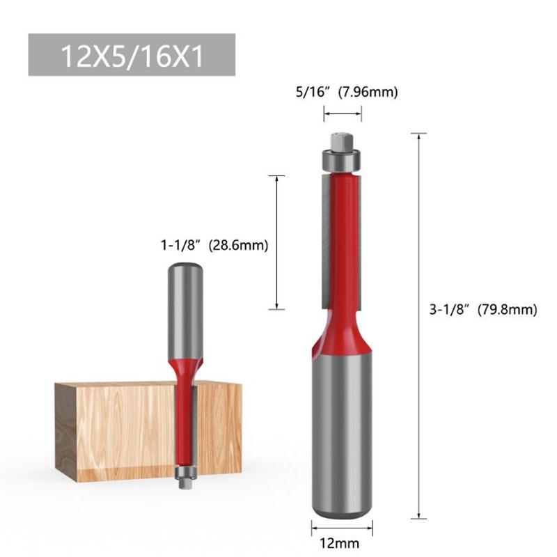 1/4pc 1/2inch 12mm Shank End Dual Flutes Ball Bearing Flush Router Bit Straight Shank Trim Wood Milling Cutters for Woodworking