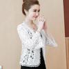 Summer Beaded Flare Sleeve Black White Lace Cardigan Short Jacket Women Coat J229