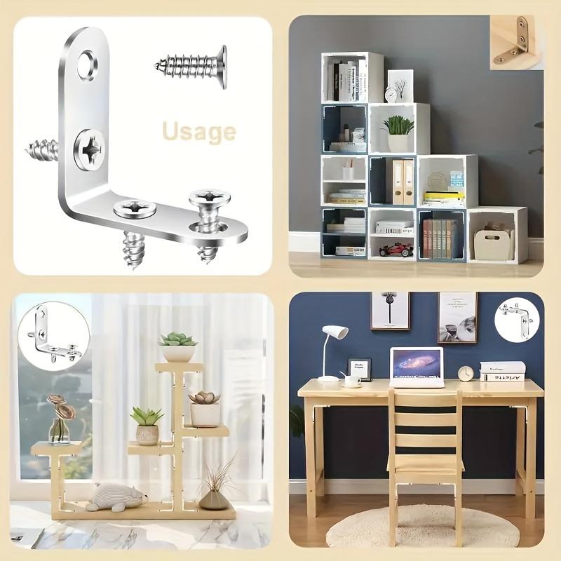 Stainless Steel L-Bracket Set - 1.57x1.57 Inch Angle Iron Fixtures for Wood Shelves, Chairs, Tables, Dressers