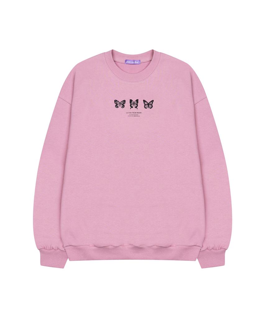 LETTER FROM MOON Triple Butterfly Embroidery Sweatshirt (Deep Pink)