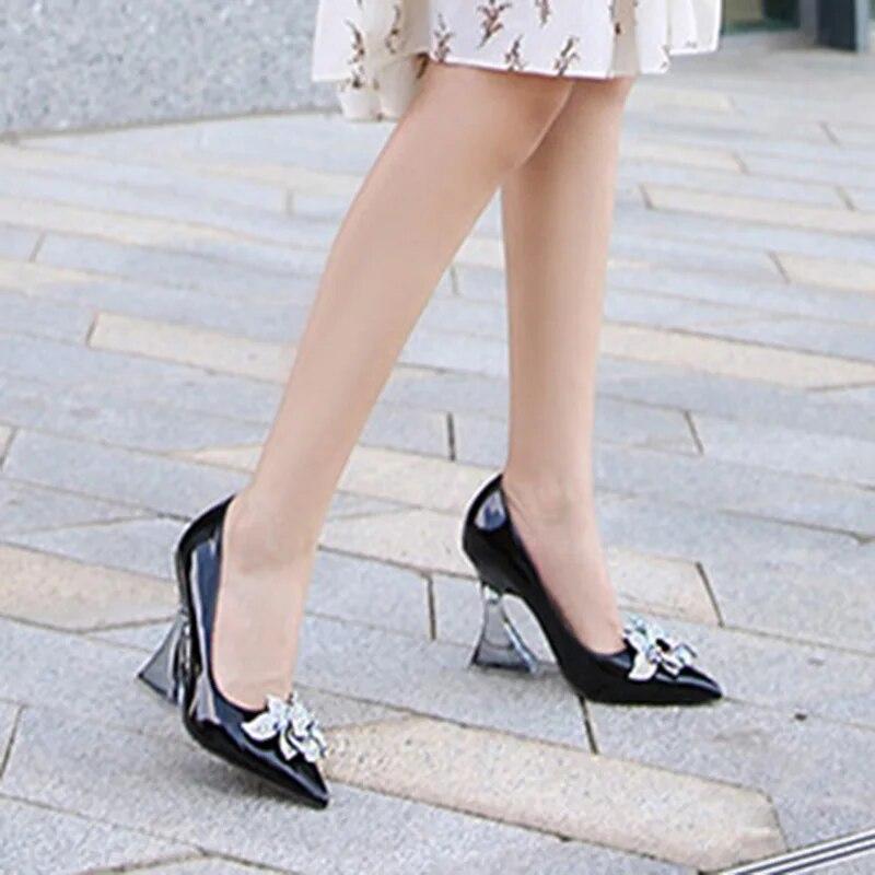 Women's Thick High Heels Crystal Diamond Flower Sexy Fashion Wedding Shoes Bridesmaid 10cm Heel WZ