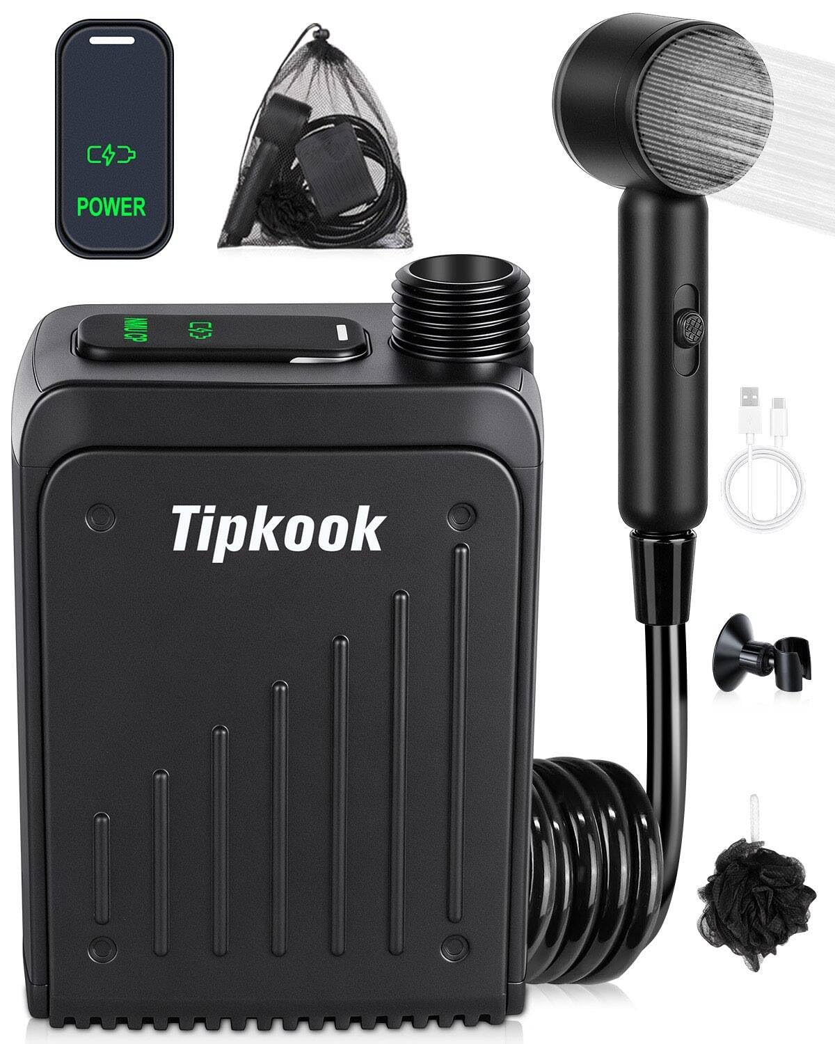 Tipkook Portable Electric Shower, USB Rechargeable, Adjustable Water Flow, Outdoor Shower Pump, Camping, Portable Shower, Water Saving, Lightweight, I