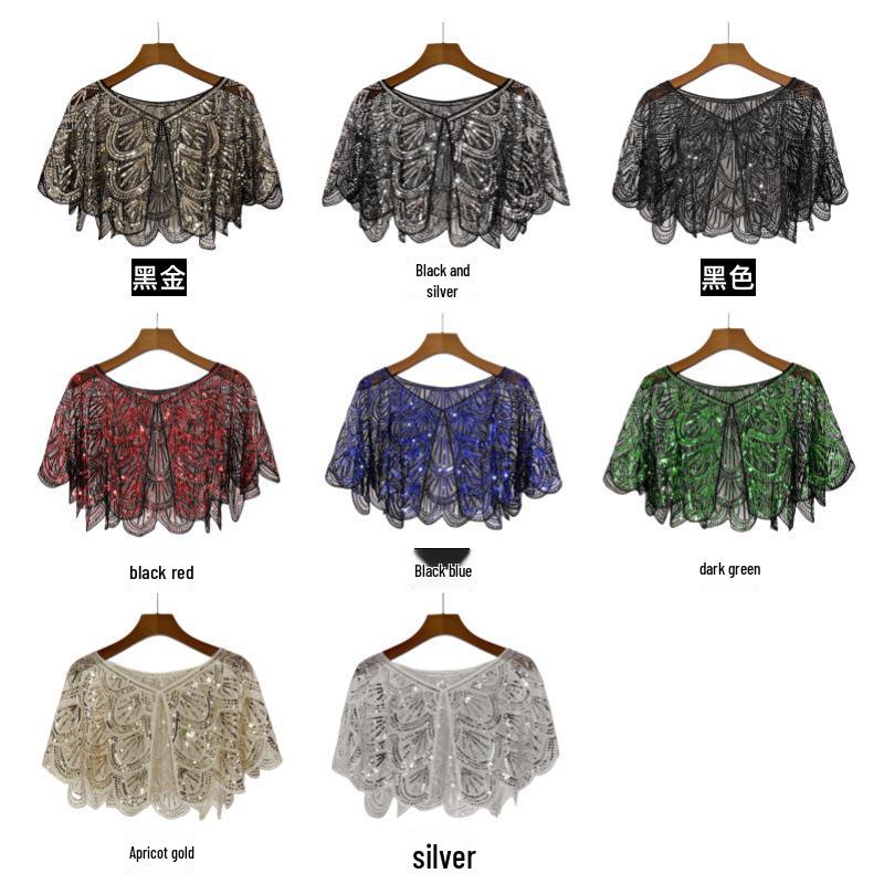 Vielseitiger Spitzen-Perlen-Schal Netz Pailletten Kurzer Abend-Schulterüberwurf Strickjacke