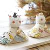 Fukubeya Seto Ware Hina Dolls, Peach Blossom Design, Cat Hina Dolls, with Stand and Screen, Modern and Cute, Perfect for Gifts (Cat)