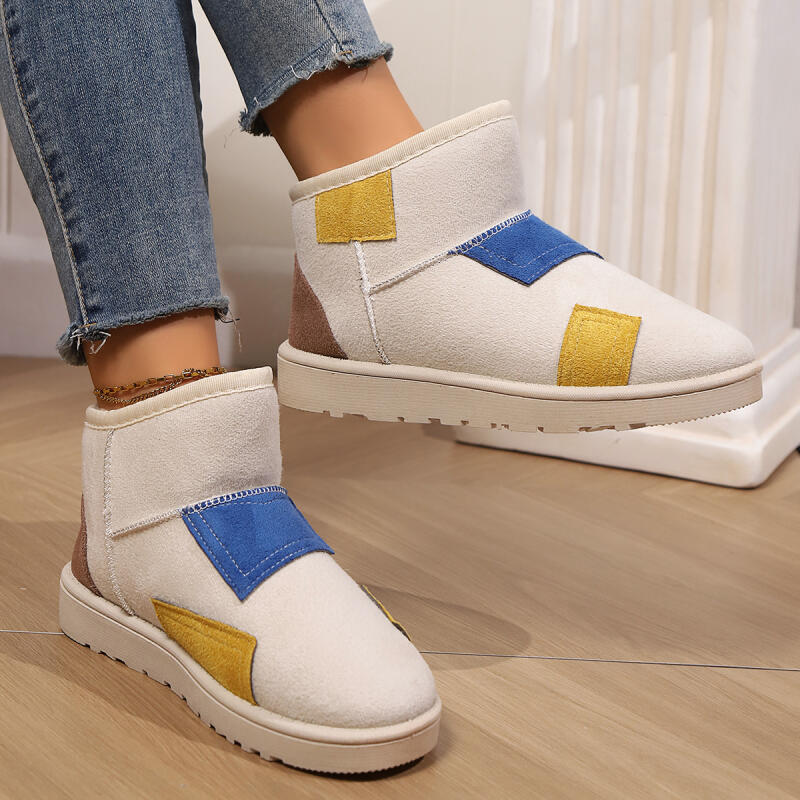 Brand Mix Color Snow Boots Women 2025 Winter Comfort Flat Heel Non Slip Ankle Boots Warm Short Plush Slip On Shoes for Woman