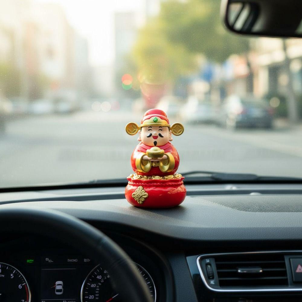 Chinese Style Solar Caishen Sculpture Auto Shaking Nodding Lucky Wealth Statue Gift Giving