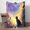 1PC Black Cat Night Sky Cartoon Art Blanket Warm Soft Fluffy Kids Adult Luxury Gifts for Sofa Bed Home Outdoor Travel Camping